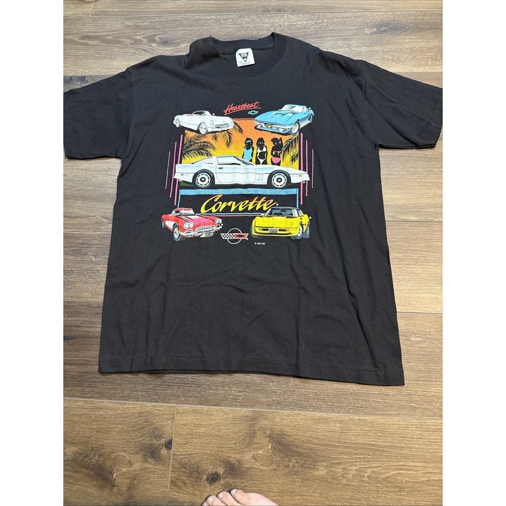 Vintage Chevrolet Corvette T-shirt Single Stitch 1991 USA Heartbeat SSI Miami
